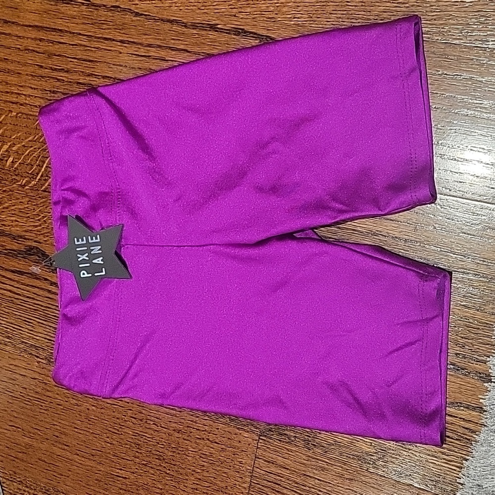 New girls, shiny pink/purple bicycle shorts size 7